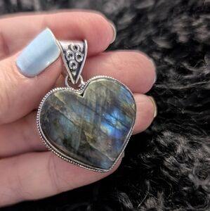 Vintage Heart-Shaped Labradorite In Sterling Silver Pendant